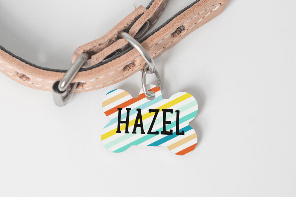 pet id tag with the name hazel created with sublimation