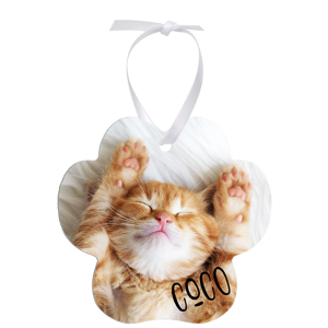 Aluminum Paw Print Ornament w/ White Ribbon, 2-Sided – 4449