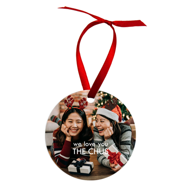 Aluminum Round Ornament w/ Red Ribbon, 1-Sided – 4599 - Image 2