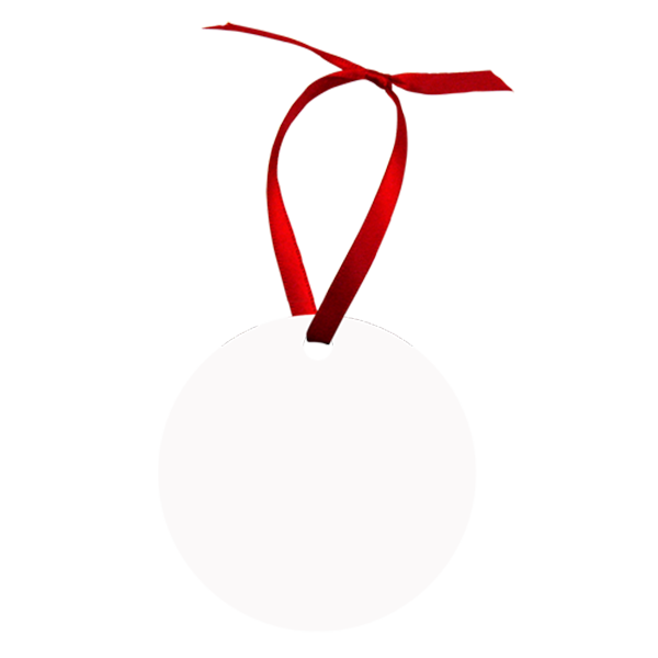 Aluminum Round Ornament w/ Red Ribbon, 1-Sided – 4599