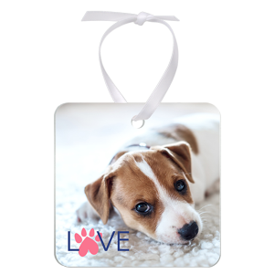 Aluminum Square Ornament w/ White Ribbon, 1-Sided – 4859